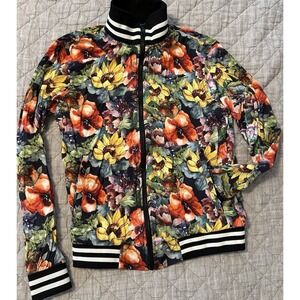 Denim & Flower Ricky Singh Floral Bomber Jacket Men's Small Full Zip Ribbed